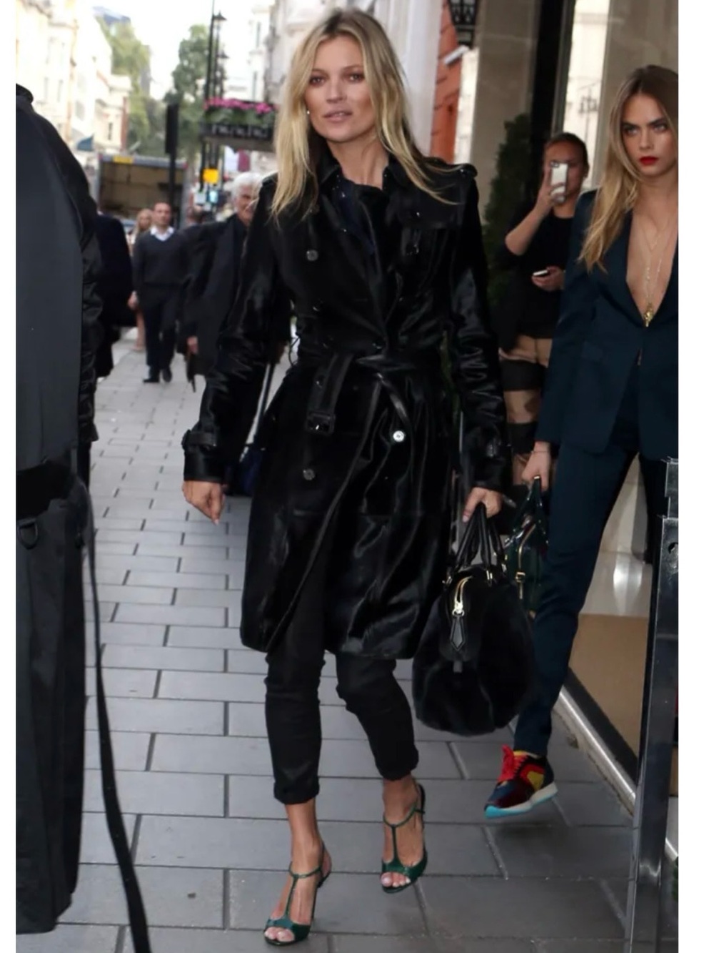 Beautiful Bebe Black Trench Satin Coat Jacket (L) with belt - fits a medium (M)